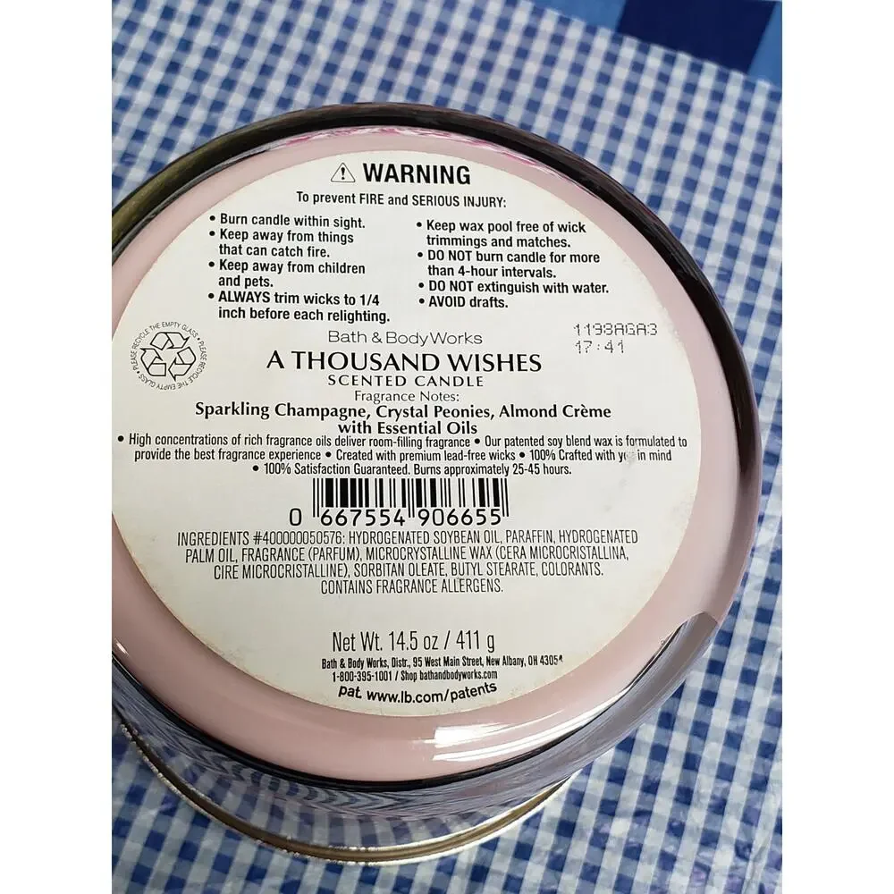 BBW Thousand Wishes Large 3 Wick Candle Home Fragrance Decor - Picture 2 of 2